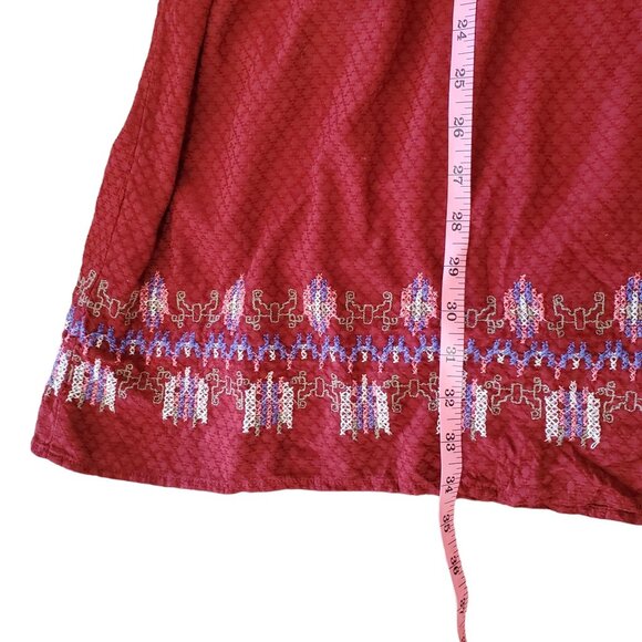 Knox Rose Womens Bohemian Embroidered Mini Dress Maroon Long Sleeve Small - Picture 10 of 12